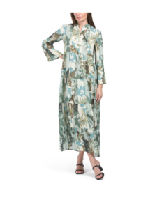 Image of sale on Linen Tropical Maxi Dress with Buttons