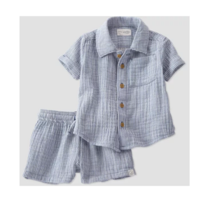 Image of sale on Organic Baby 2pc Gauze Striped Coordinate Set – Blue
