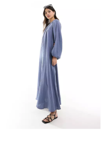 Image of sale on Double Cloth Trapeze Maxi Dress in Blue