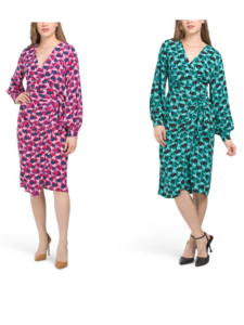Image of sale on Long Sleeve Printed Wrap Midi Dress