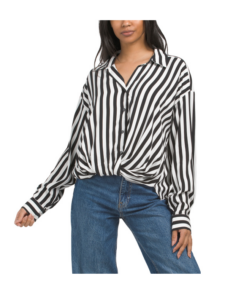 Image of sale on Long Sleeve Knotted Button Front Shirt