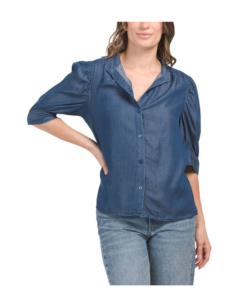 Image of sale on Gathered Elbow Sleeve Tencel Top