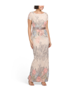 Image of sale on Floral Lace Gown with Ribbon Belt