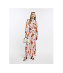 Image of sale on Pink Marble Print Twist Front Midi Dress