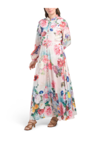 Image of sale on Romantic Floral Maxi Dress with Covered Buttons