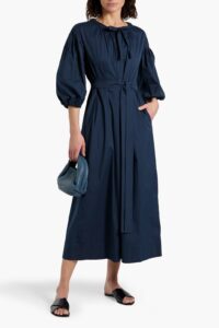 Image of sale on Canto Gathered Cotton-blend Poplin Midi Dress
