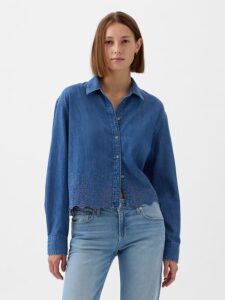 Image of sale on Eyelet Cropped Denim Shirt