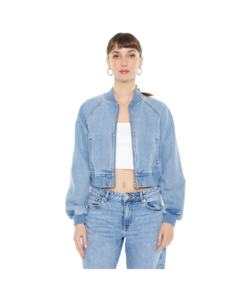 Image of sale on Denim Raglan-sleeve Bomber Jacket