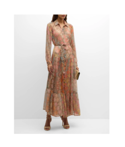 Image of sale on Odette Tiered Abstract-print Maxi Shirtdress
