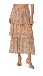 Image of sale on Floral Tiered Plissé Maxi Skirt