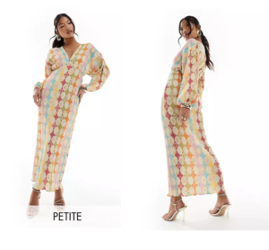 Image of sale on Petite Flared Sleeve Maxi Dress in Bright Geo Print