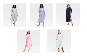 Image of sale on Long Sleeve Cinch Waist Maxi Shirtdress