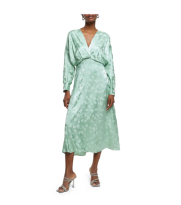 Image of sale on Floral Jacquard Long Sleeve Midi Dress