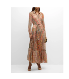 Image of sale on Odette Tiered Abstract-print Maxi Shirtdress