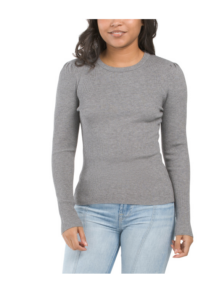 Image of sale on Long Sleeve Ribbed Sweater with Puff Shoulders