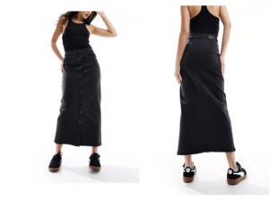 Image of sale on Button Down Denim Maxi Skirt in Black
