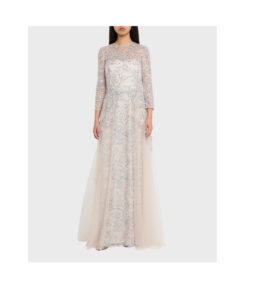 Image of sale on Beaded Illusion-sleeve Tulle Gown