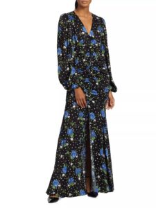 Image of sale on Floral Satin V-neck Maxi Dress