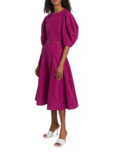 Image of sale on Puff Sleeve Godet Midi Dress