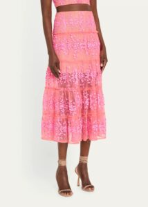 Image of sale on Megan Tiered Floral Applique Lace Midi Skirt