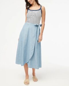 Image of sale on Chambray Pull-on Faux-wrap Skirt