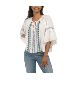 Image of sale on Short Sleeve Embroidered Top with Tassels