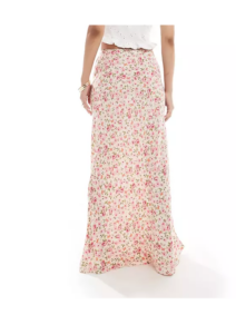 Image of sale on Picot Trim Bias Cut Maxi Skirt in Pink Floral