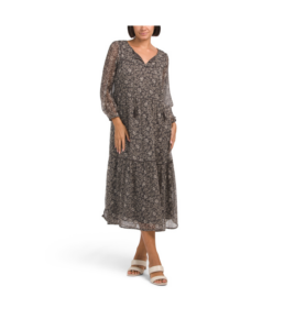 Image of sale on Floral Embroidered Tiered Midi Dress