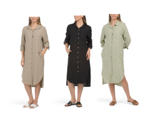 Image of sale on Three-quarter Sleeve Linen Blend Shirt Dress
