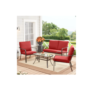 Image of sale on Mainstays Stanton 4-piece Steel Outdoor Patio Conversation Set, Red