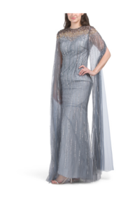 Image of sale on Sequin Cape Sleeve Gown