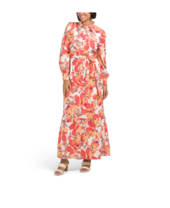 Image of sale on Tiered Floral Cotton Blend Shirt Maxi Dress