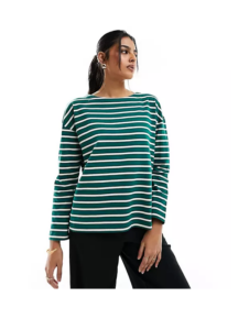 Image of sale on Stradivarius Oversized Striped T-shirt in Green