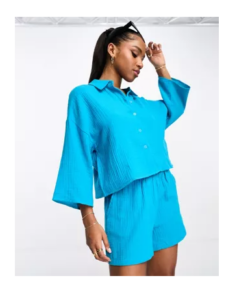 Image of sale on Textured Cropped Shirt in Blue