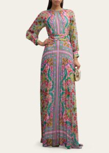 Image of sale on Pleated Floral-print Chiffon Gown