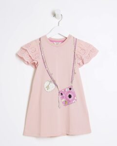 Image of sale on Mini Girls Pink Bag Print T-shirt Dress
