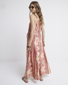 Image of sale on Rust Abstract Print Belted Swing Maxi Dress