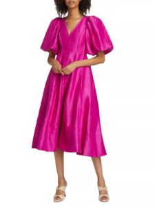 Image of sale on Dusk Linen-blend Puff-sleeve Midi-dress
