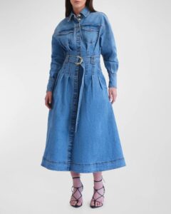 Image of sale on Aradia Belted Denim Midi Dress