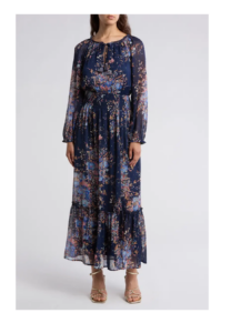 Image of sale on Metallic Long Sleeve Chiffon Maxi Dress