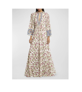 Image of sale on Berry-print Flutter-sleeve Silk Gown