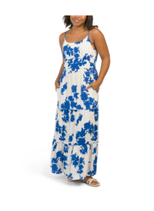 Image of sale on Linen Blend Tiered Maxi Dress