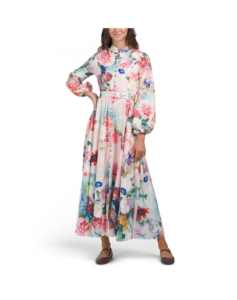 Image of sale on Romantic Floral Maxi Dress with Covered Buttons