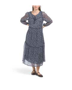 Image of sale on Long Sleeve Peasant Tiered Maxi Dress