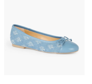 Image of sale on Blair Cap Toe Ballet Flats – Floral Embroidered Distressed Denim