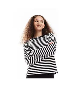 Image of sale on Long Sleeve Top in Black and White Stripe