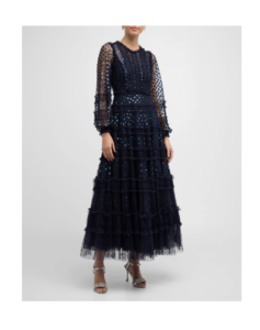 Image of sale on Dot Tiered Ruffle-trim Sequin Gown