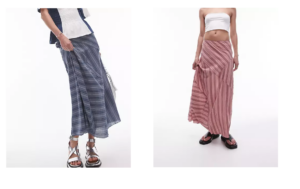 Image of sale on Tall Laundered Cutabout Midi Skirt in Multi Indigo Stripe