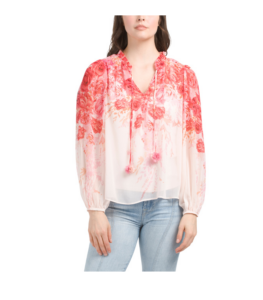 Image of sale on Long Sleeve Floral Blouse with Attached Camisole