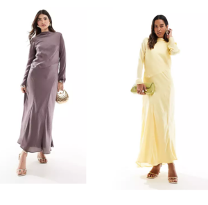 Image of sale on High Neck Seam Detail Satin Maxi Dress